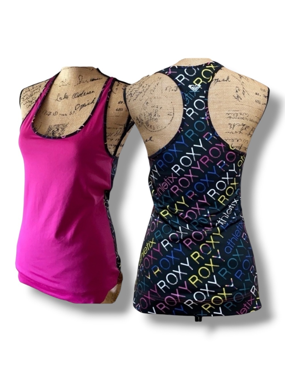 Roxy Vintage Racer Back Band Tee PRINT/Solid Fitted Tank Top. Size Small…
